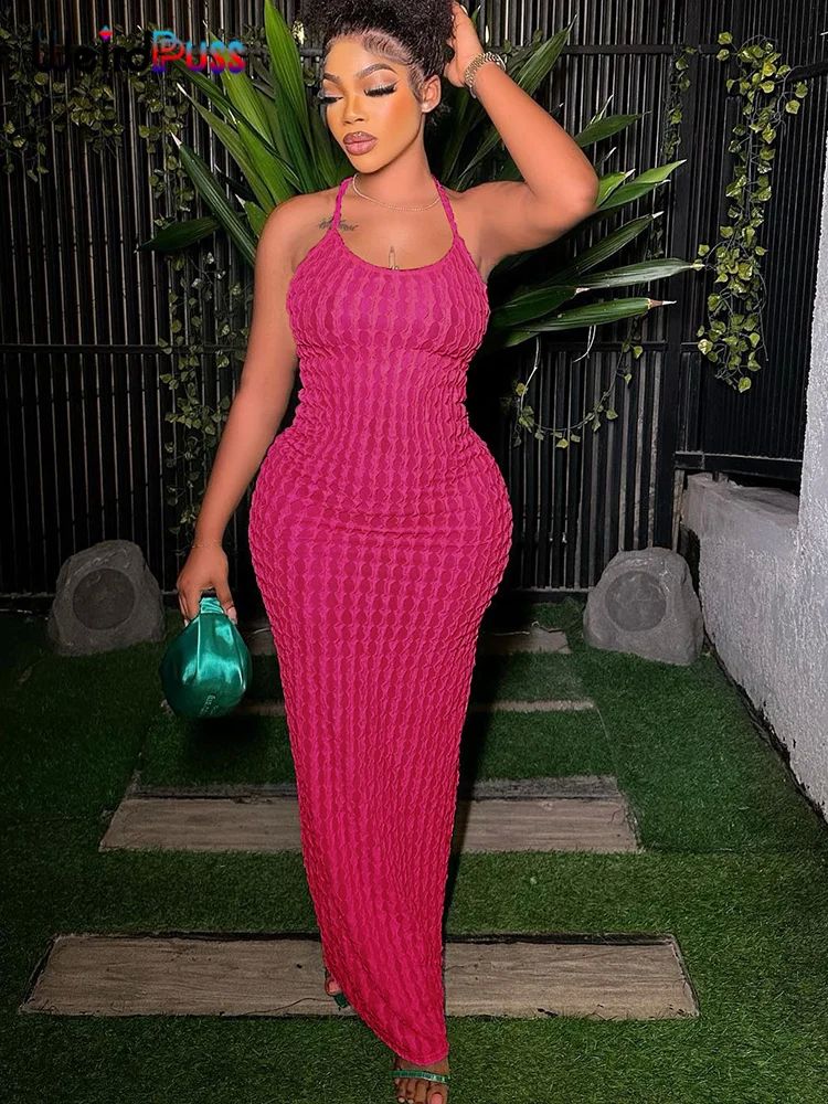 Weird Puss Cross Bandage Women Maxi Dress Backless Sleeveles