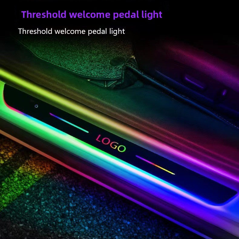 Welcome step-up board with illuminated threshold light