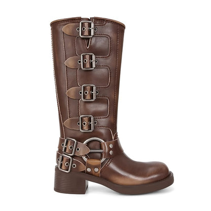 Western Cowboy Boots Women Retro Chunky Heel Knight Boots