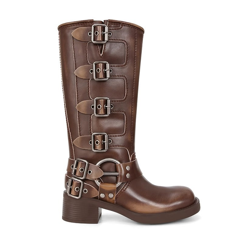 Western Cowboy Boots Women Retro Chunky Heel Knight Boots