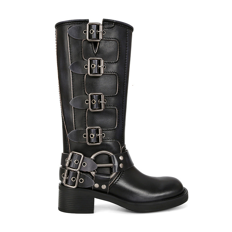Western Cowboy Boots Women Retro Chunky Heel Knight Boots