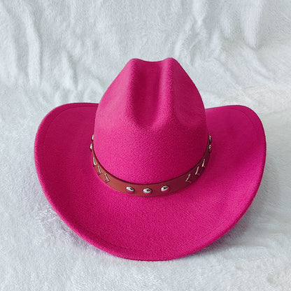 Western Cowboy Hat with Rivets and Curved Brim