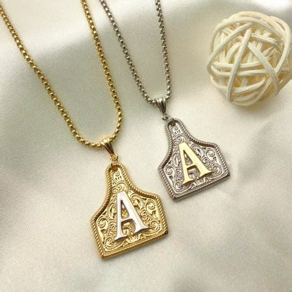 Western Style 26-Letter Pendant Necklace with Geometric Chain