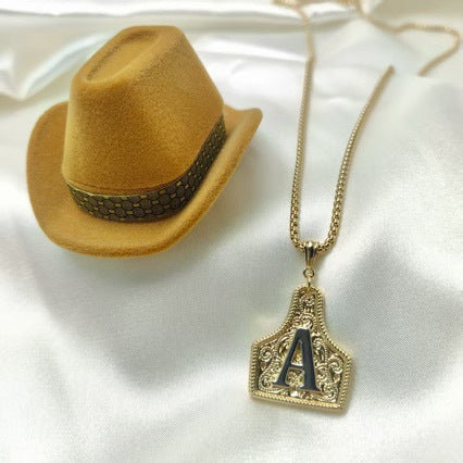 Western Style 26-Letter Pendant Necklace with Geometric Chain