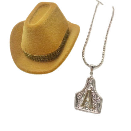 Western Style 26-Letter Pendant Necklace with Geometric Chain