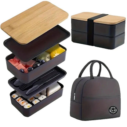 Wheat Straw Bamboo Lid Double Layer Bento Lunch Box