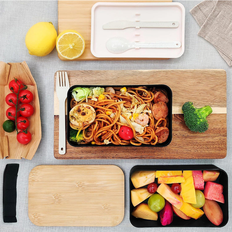 Wheat Straw Bamboo Lid Double Layer Bento Lunch Box