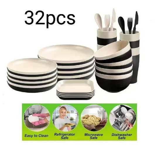 Wheat Straw Dinnerware Set Plates Bowls Cutlery