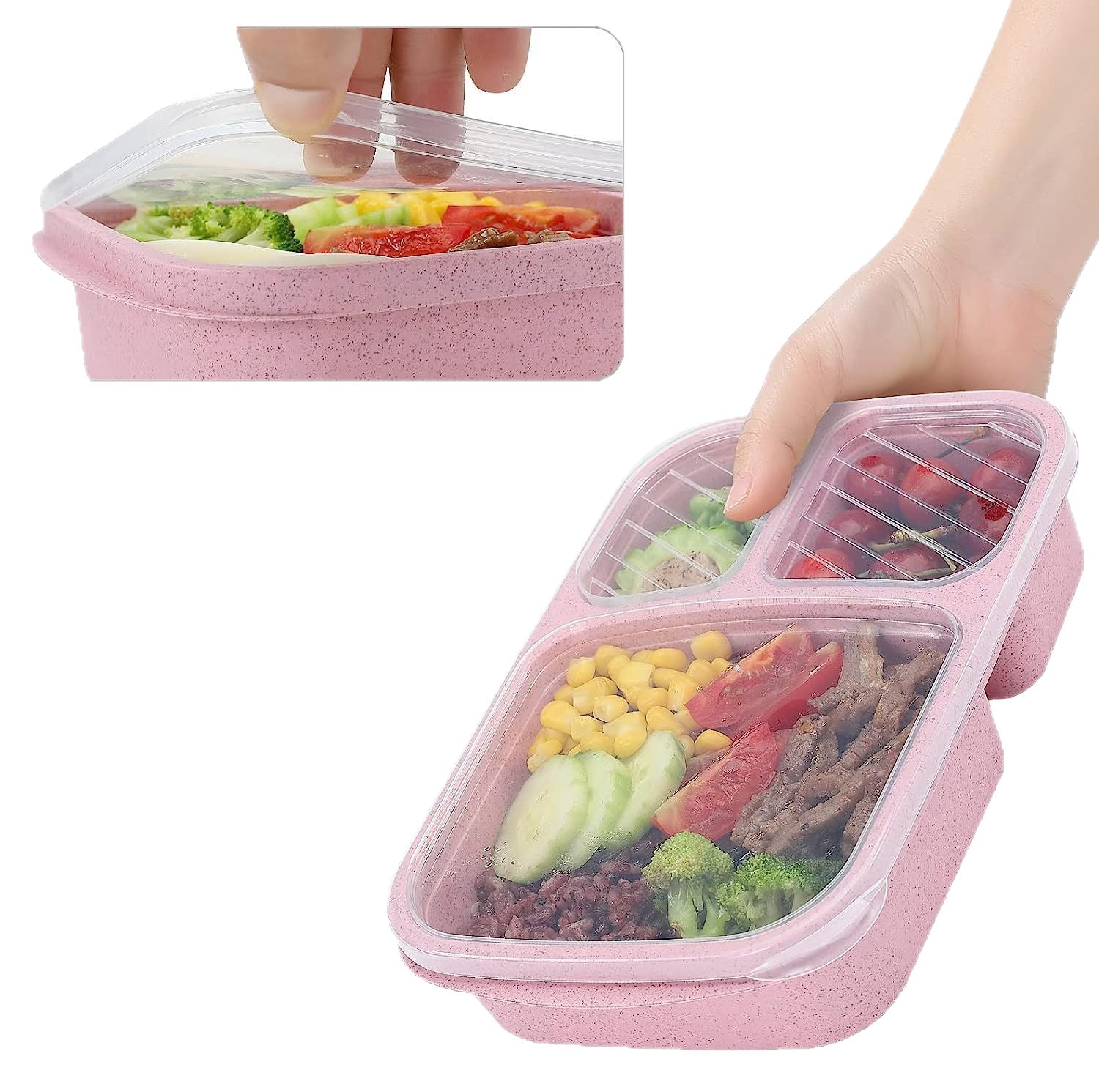 Wheat Straw Three-Compartment Microwave Safe Lunch Box