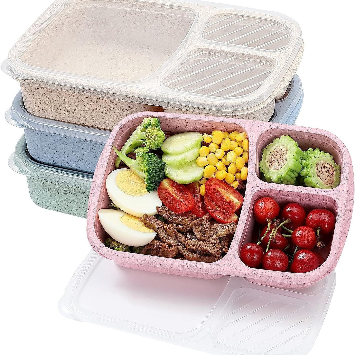 Wheat Straw Three-Compartment Microwave Safe Lunch Box