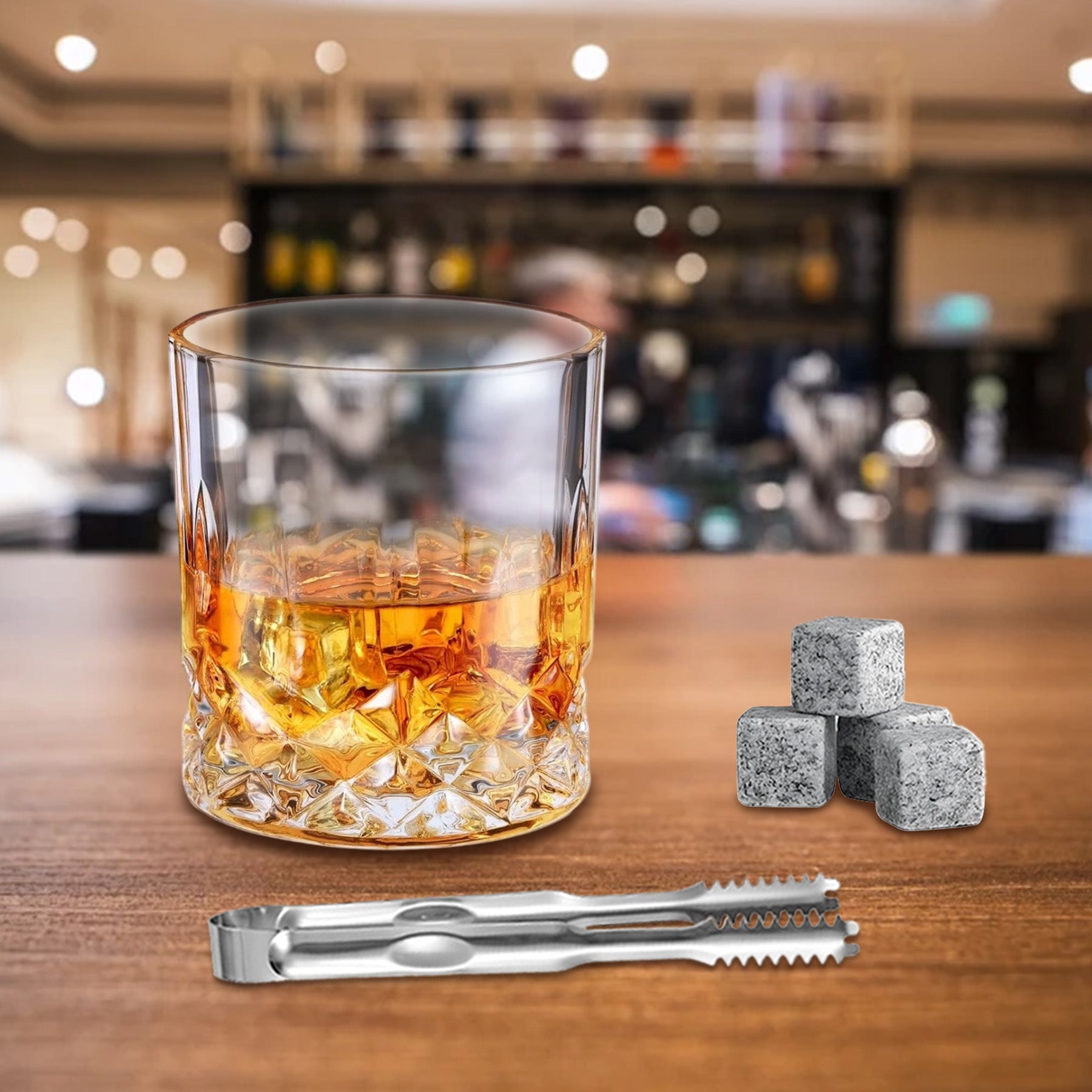 Whiskey Glass Set with Ice Stones