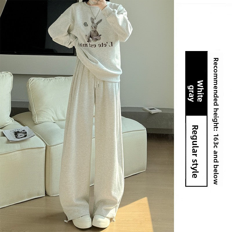 White and gray loose wide-leg pants for short people