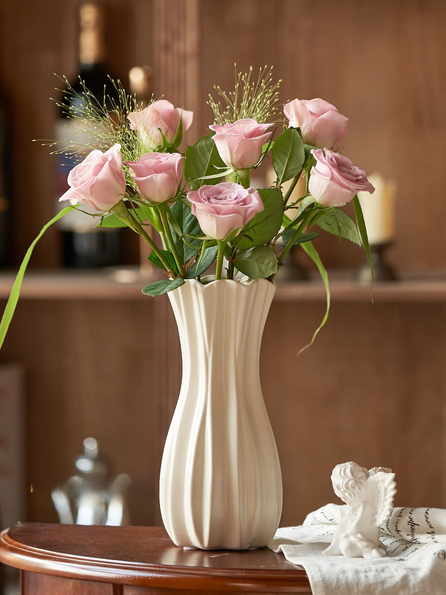 White Ceramic Vase with Wavy Stripes