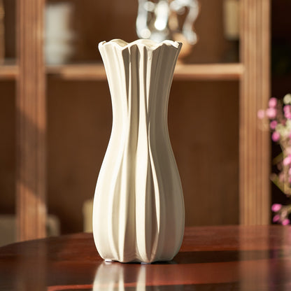 White Ceramic Vase with Wavy Stripes
