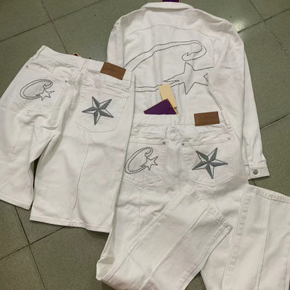 White denim suit, western cowboy jacket