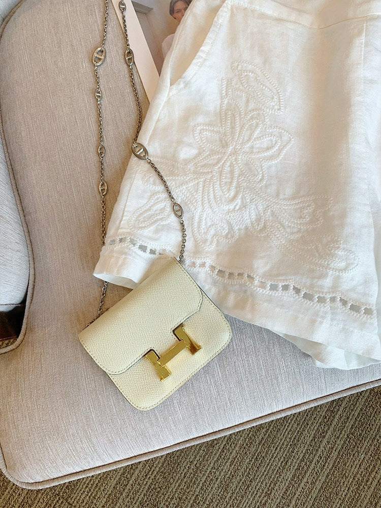 White High Waist Linen Hollow Out Wide Leg Shorts