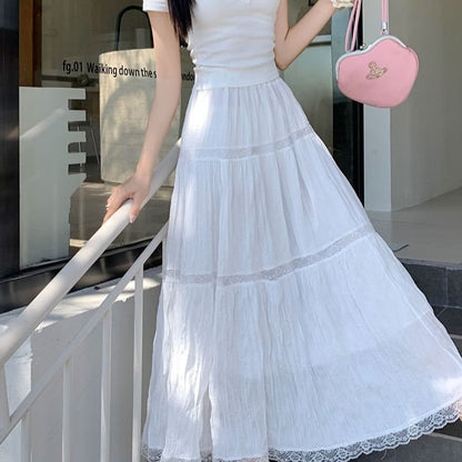 White Lace Splicing Skirt