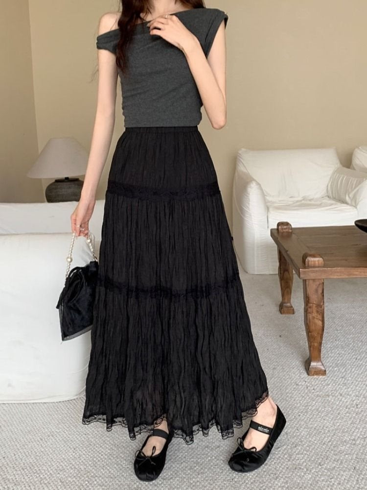 White Lace Splicing Skirt