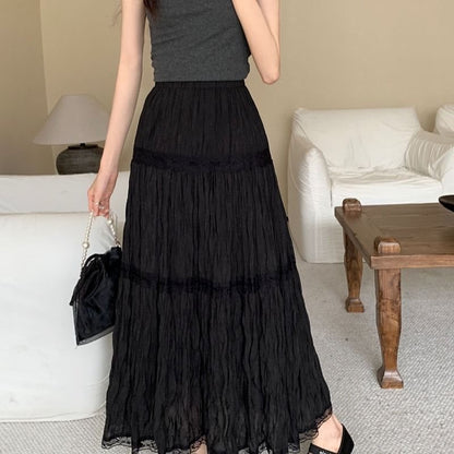 White Lace Splicing Skirt