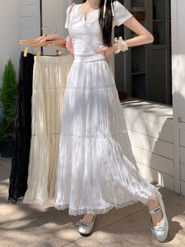 White Lace Splicing Skirt