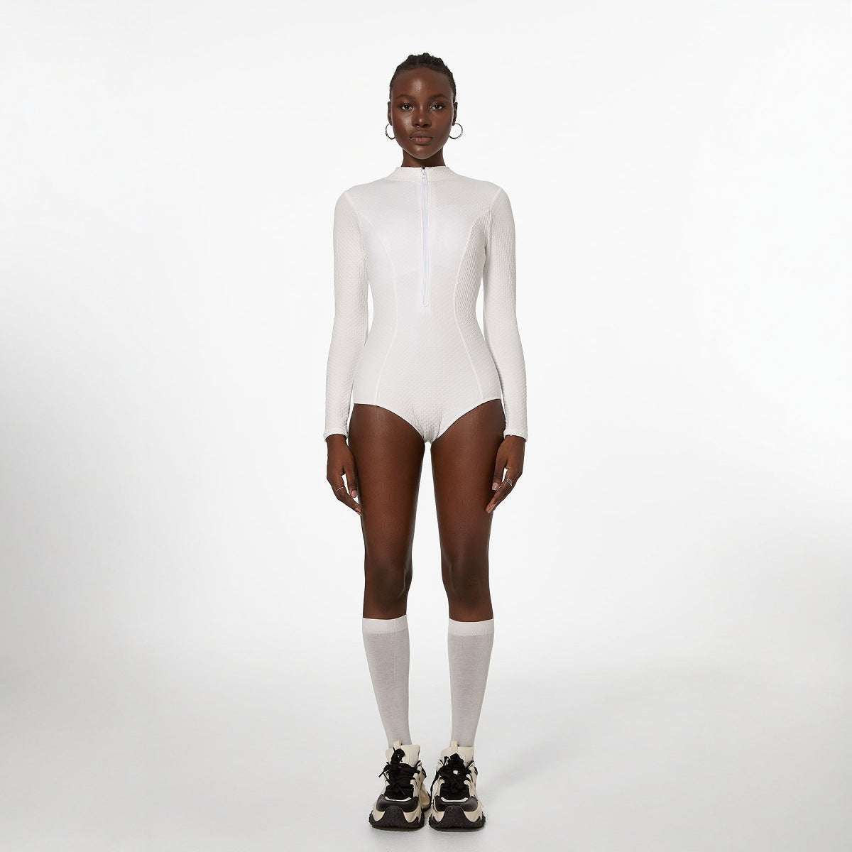White long-sleeved swimming suit