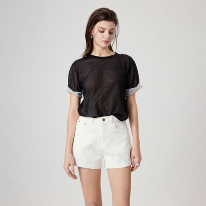 White stretch denim shorts