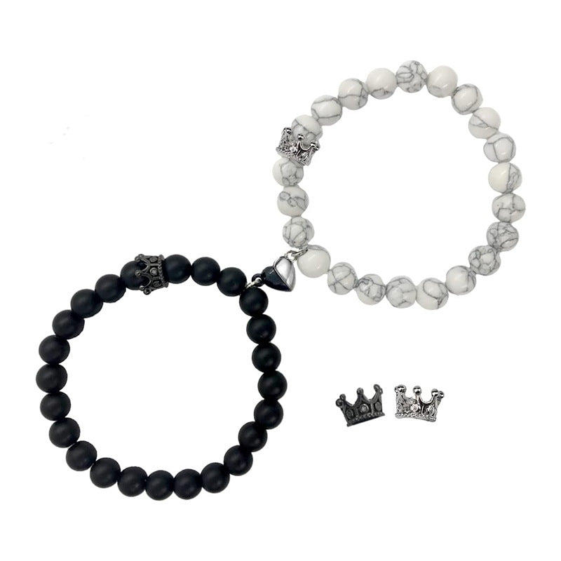 White Turquoise Black Frosted Powder Jade Bracelet with Magnetic Clasp