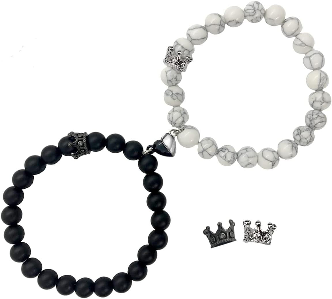 White Turquoise Black Frosted Powder Jade Bracelet with Magnetic Clasp