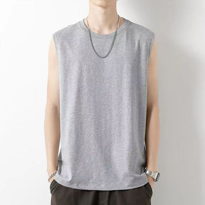 White vest men's spring youth basic loose Hong Kong style sleeveless T-shirt plus size casual bottoming shirt