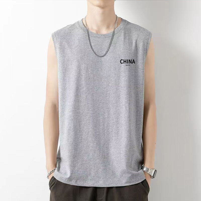 White vest men's spring youth basic loose Hong Kong style sleeveless T-shirt plus size casual bottoming shirt