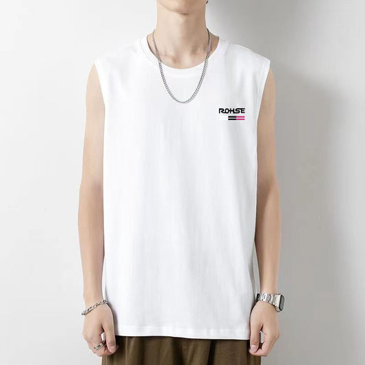 White vest men's spring youth basic loose Hong Kong style sleeveless T-shirt plus size casual bottoming shirt