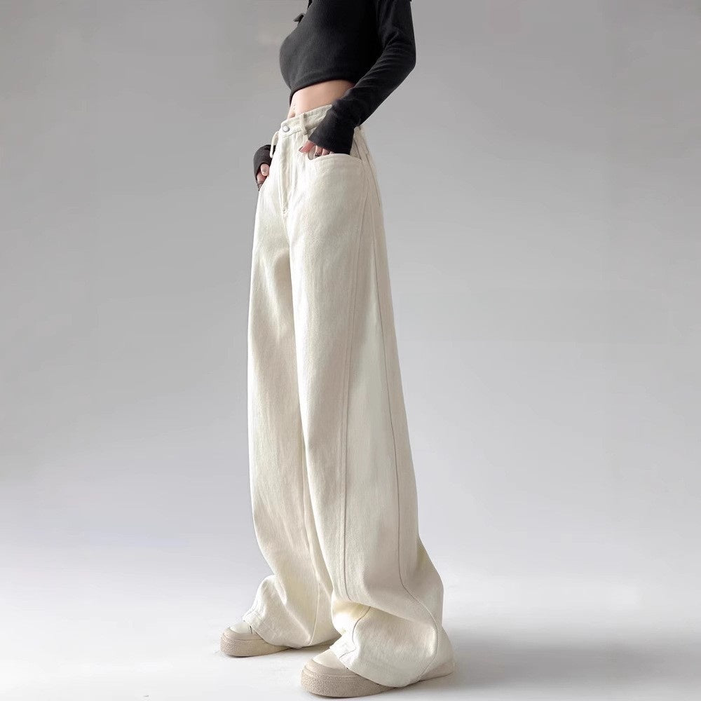White Wide Leg High Waist Cotton Jeans for Women