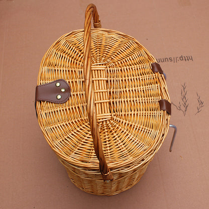 Wicker bicycle basket with handle and lid