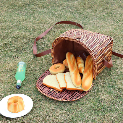 Wicker Picnic Basket with Lid and Carry Belt