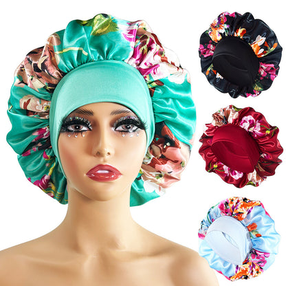 Wide Brim Satin Sleep Cap Printed Hair Protection Hat