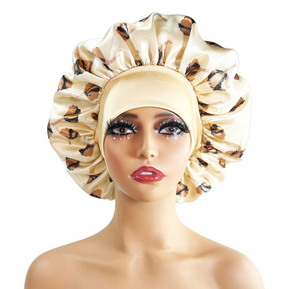 Wide Brim Satin Sleep Cap Printed Hair Protection Hat
