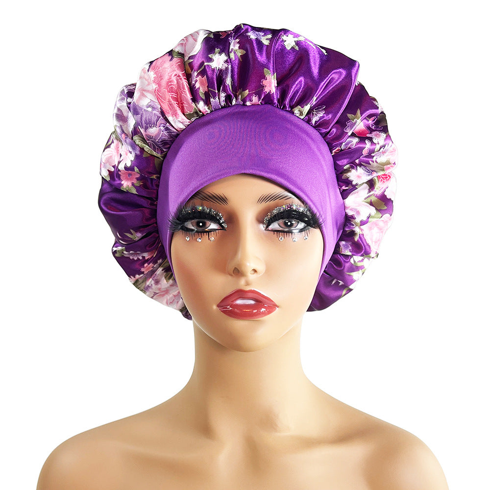 Wide Brim Satin Sleep Cap Printed Hair Protection Hat