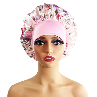 Wide Brim Satin Sleep Cap Printed Hair Protection Hat
