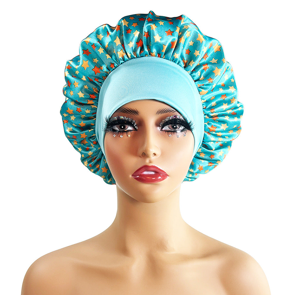 Wide Brim Satin Sleep Cap Printed Hair Protection Hat