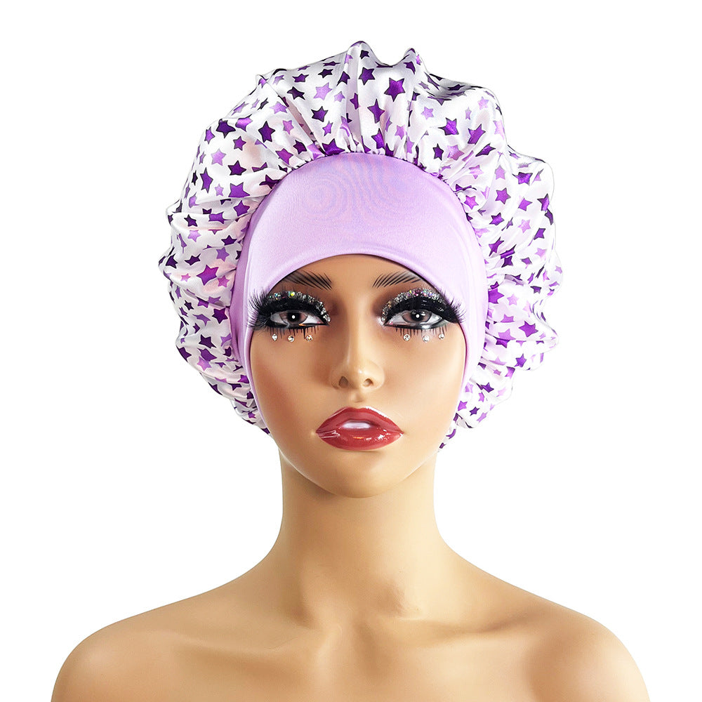 Wide Brim Satin Sleep Cap Printed Hair Protection Hat