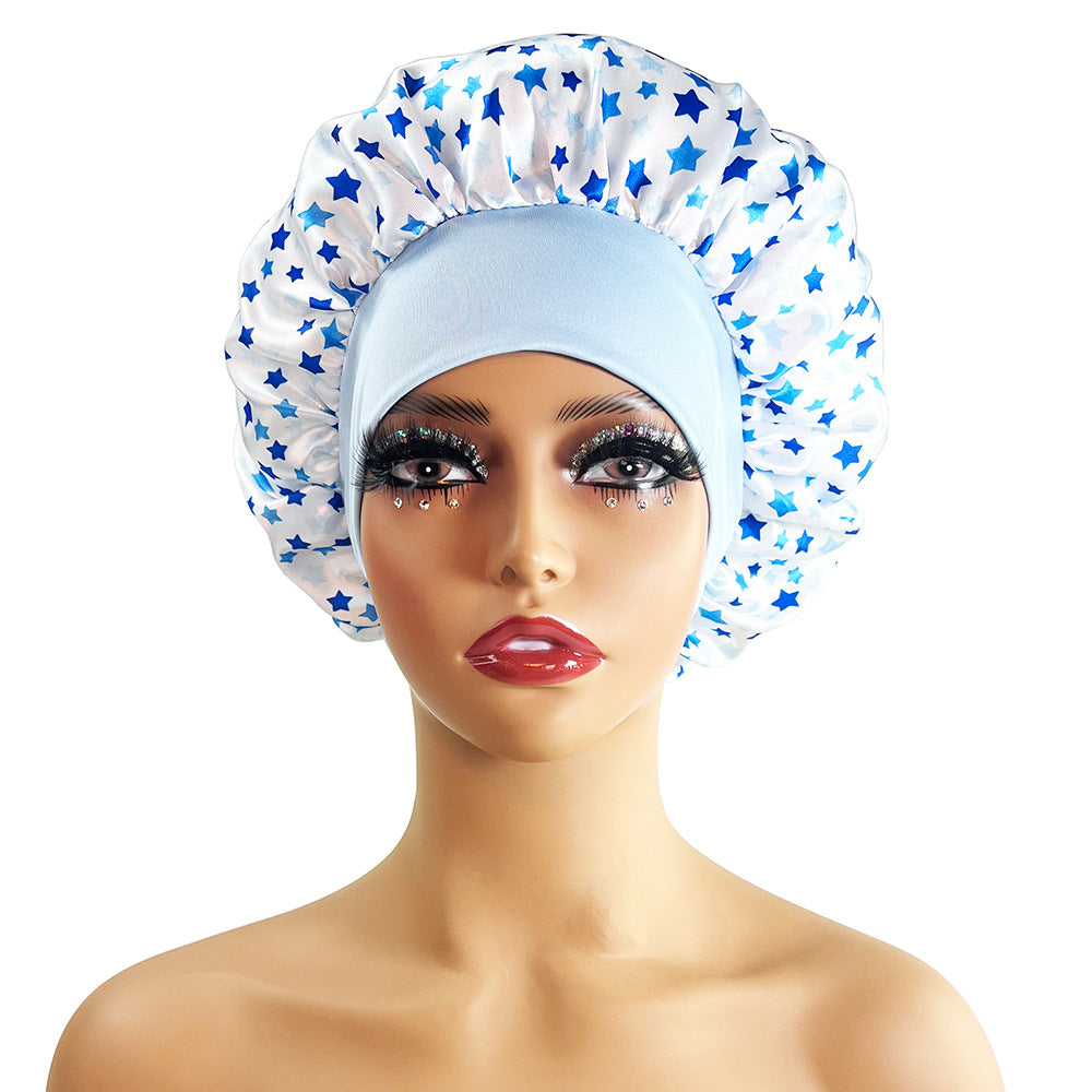 Wide Brim Satin Sleep Cap Printed Hair Protection Hat