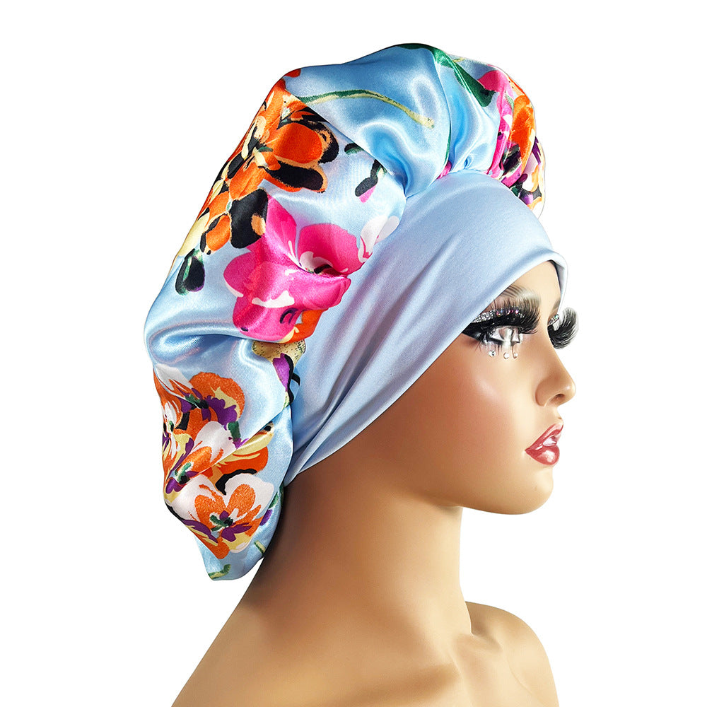 Wide Brim Satin Sleep Cap Printed Hair Protection Hat