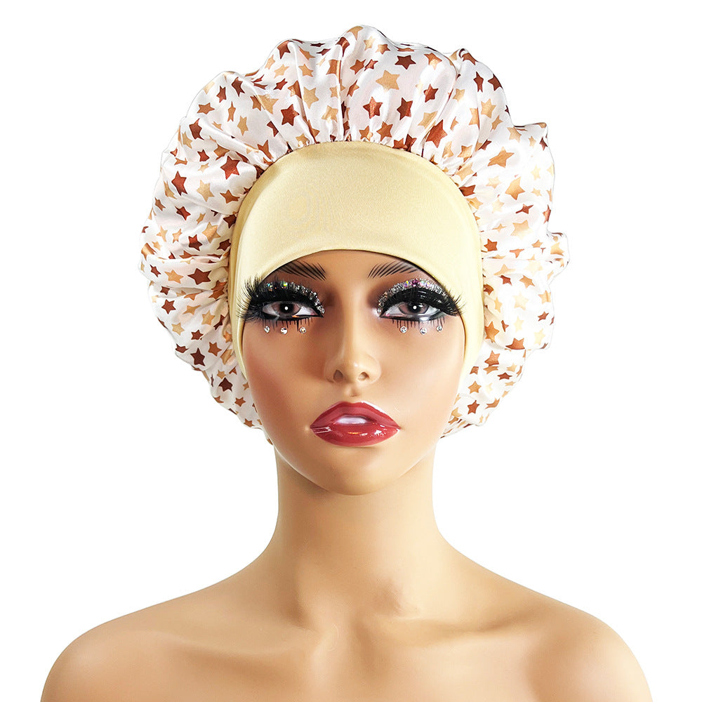 Wide Brim Satin Sleep Cap Printed Hair Protection Hat