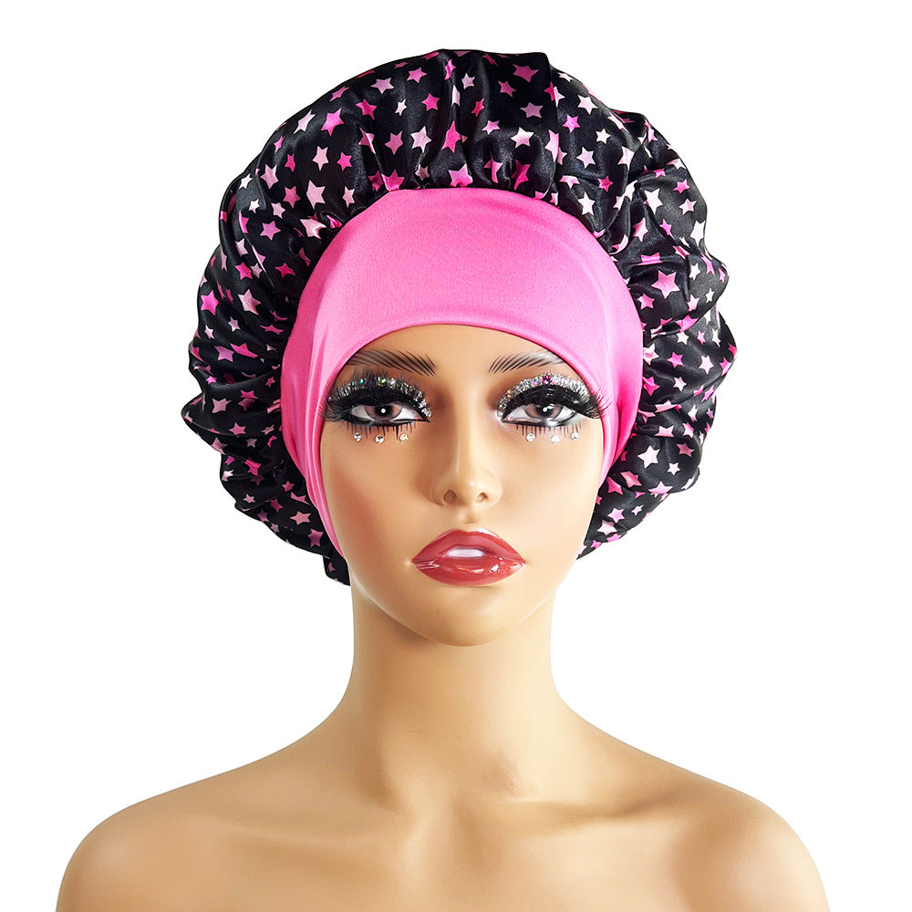 Wide Brim Satin Sleep Cap Printed Hair Protection Hat