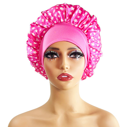 Wide Brim Satin Sleep Cap Printed Hair Protection Hat