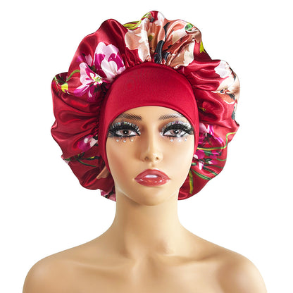 Wide Brim Satin Sleep Cap Printed Hair Protection Hat