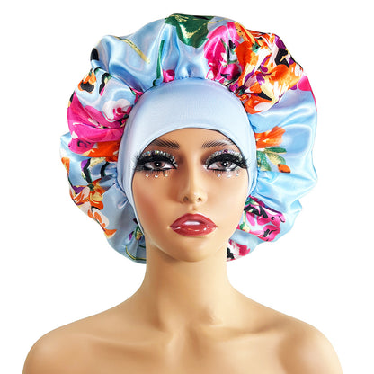 Wide Brim Satin Sleep Cap Printed Hair Protection Hat