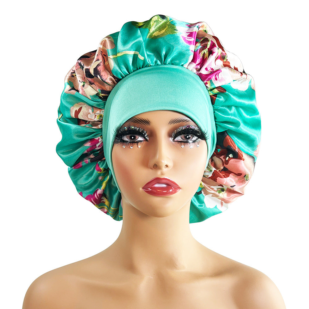 Wide Brim Satin Sleep Cap Printed Hair Protection Hat
