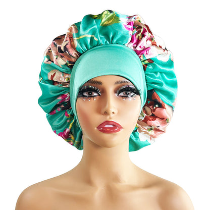 Wide Brim Satin Sleep Cap Printed Hair Protection Hat