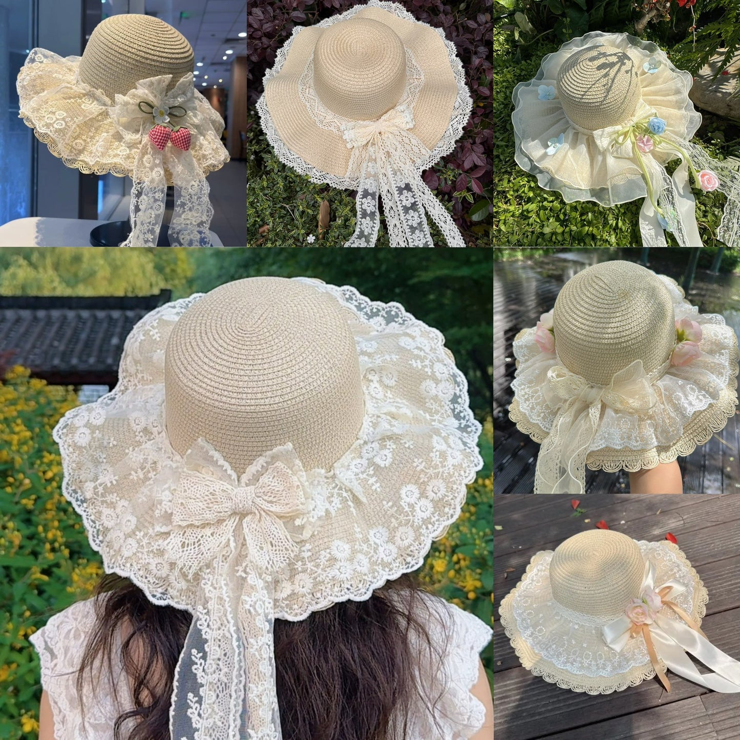Wide Brim Straw Sun Hat with Floral Decoration
